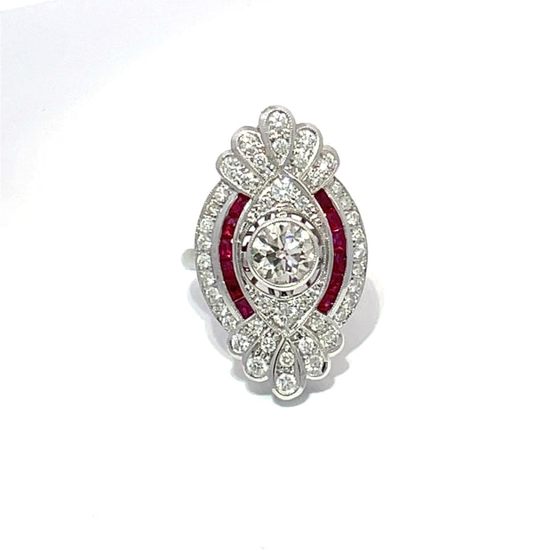18k White Gold Diamond & Ruby Cluster Ring