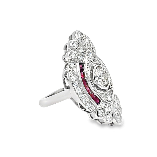 18k White Gold Diamond & Ruby Cluster Ring