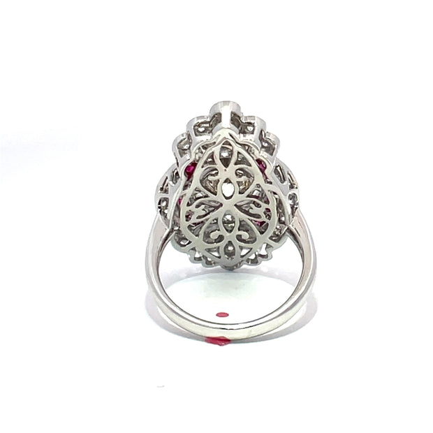 18k White Gold Diamond & Ruby Cluster Ring
