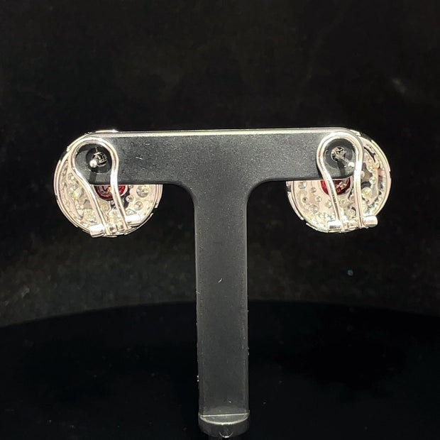 18k White Gold Natural Ruby and Diamond Halo Earrings
