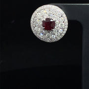 18k White Gold Natural Ruby and Diamond Halo Earrings