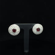 18k White Gold Natural Ruby and Diamond Halo Earrings