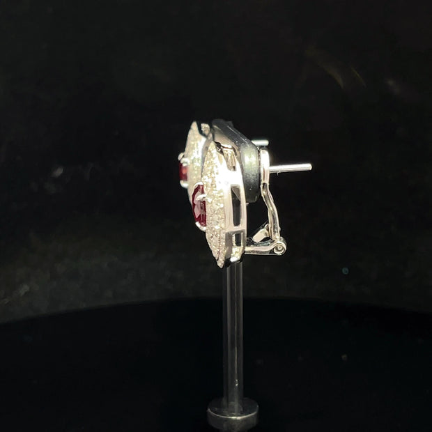 18k White Gold Natural Ruby and Diamond Halo Earrings