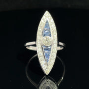 18k White Gold Marquise Shape Diamond & Sapphire Ring