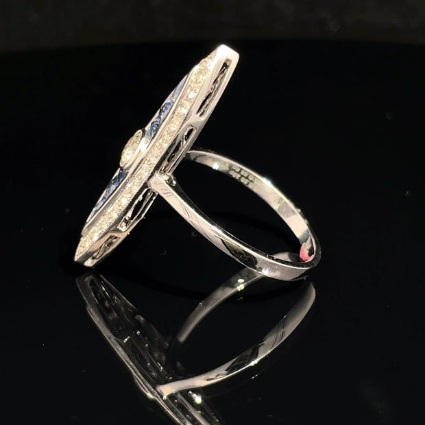 18k White Gold Marquise Shape Diamond & Sapphire Ring