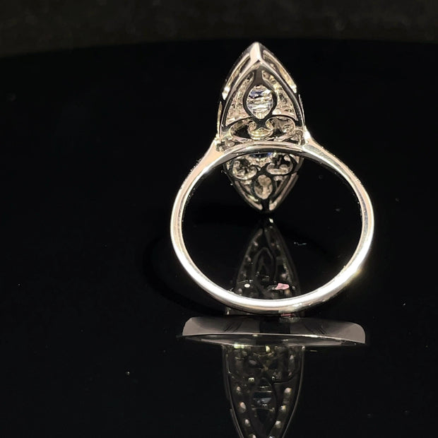 18k White Gold Marquise Shape Diamond & Sapphire Ring