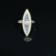18k White Gold Marquise Shape Diamond & Sapphire Ring