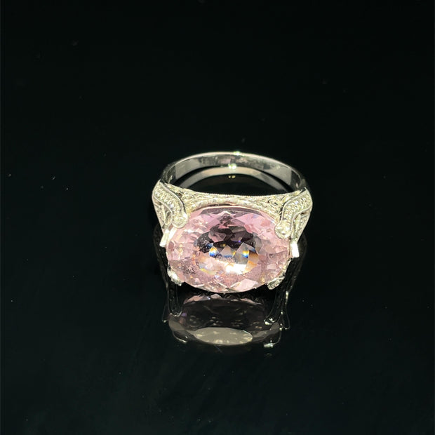 18k White Gold Kunzite and Diamond Ring
