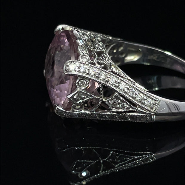 18k White Gold Kunzite and Diamond Ring