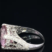 18k White Gold Kunzite and Diamond Ring