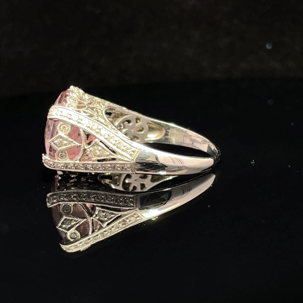 18k White Gold Kunzite and Diamond Ring