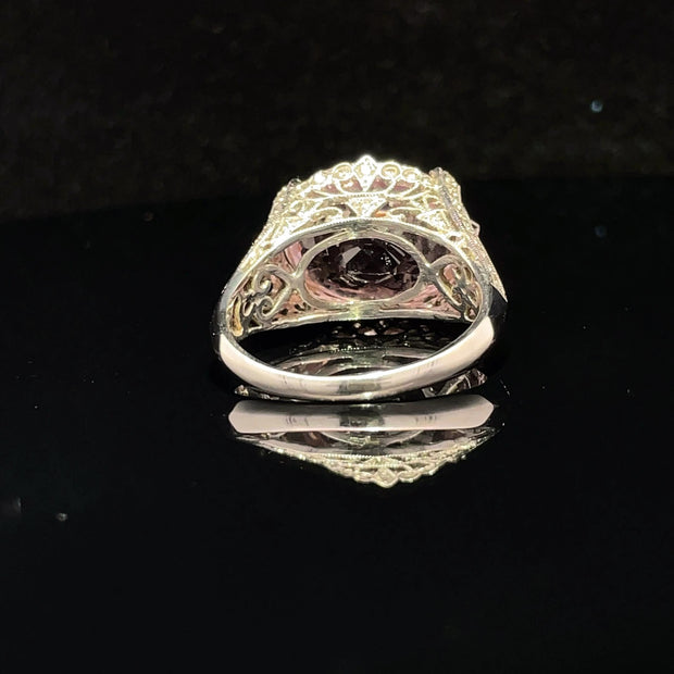 18k White Gold Kunzite and Diamond Ring