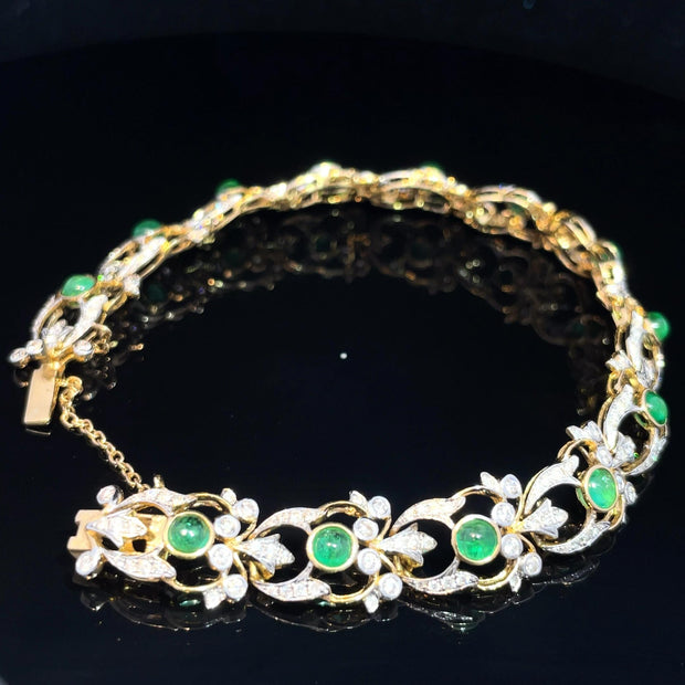 18k Yellow Gold Exquisite Emerald and Diamond Bracelet