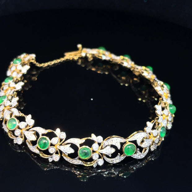 18k Yellow Gold Exquisite Emerald and Diamond Bracelet