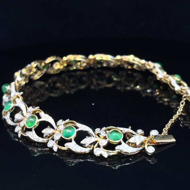 18k Yellow Gold Exquisite Emerald and Diamond Bracelet