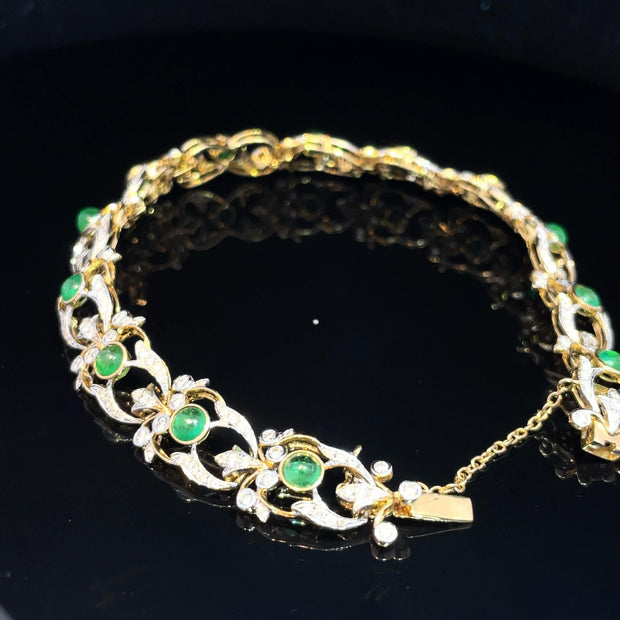 18k Yellow Gold Exquisite Emerald and Diamond Bracelet