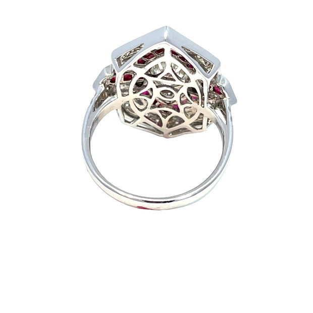 IGI Certified Pear Diamond and Ruby 18k White Gold Ring