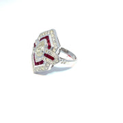 IGI Certified Pear Diamond and Ruby 18k White Gold Ring