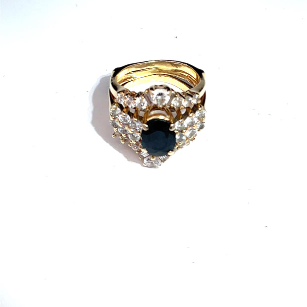 14k Yellow Gold Diamond & Oval Sapphire Ring