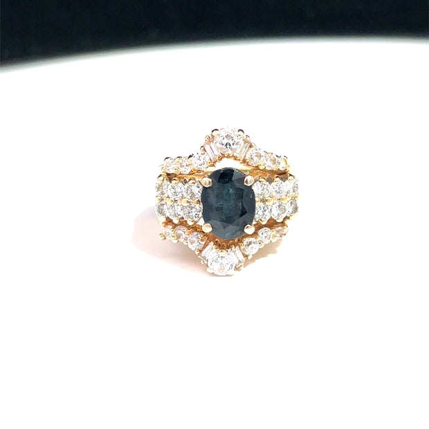 14k Yellow Gold Diamond & Oval Sapphire Ring