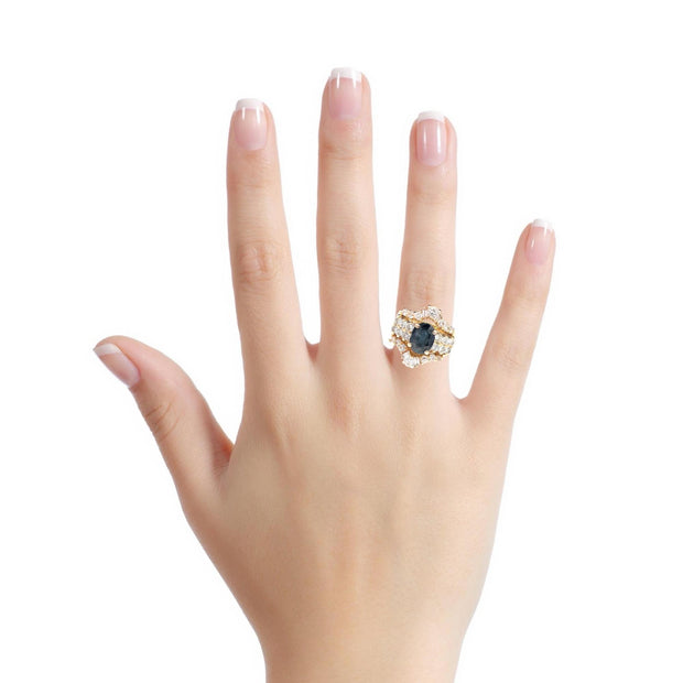 14k Yellow Gold Diamond & Oval Sapphire Ring