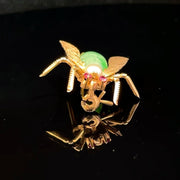 14K Yellow Gold Pearl Pink Sapphire & Jade Back Bee Pin