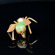 14K Yellow Gold Pearl Pink Sapphire & Jade Back Bee Pin
