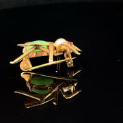 14K Yellow Gold Pearl Pink Sapphire & Jade Back Bee Pin