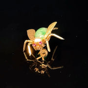 14K Yellow Gold Pearl Pink Sapphire & Jade Back Bee Pin