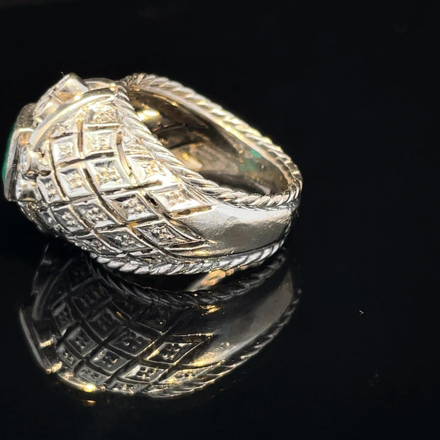 18k White Gold 1950s Vintage Columbian Emerald & Diamond Heavy Ring