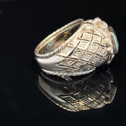 18k White Gold 1950s Vintage Columbian Emerald & Diamond Heavy Ring