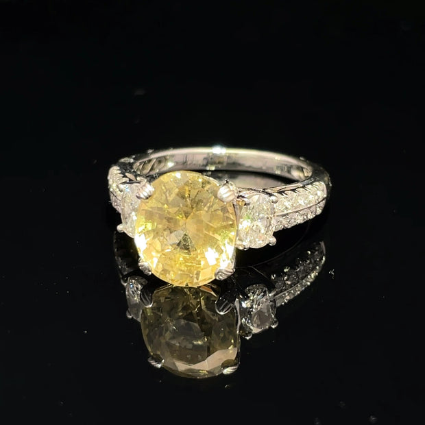 18k White Gold Yellow Sapphire and Diamond Ring