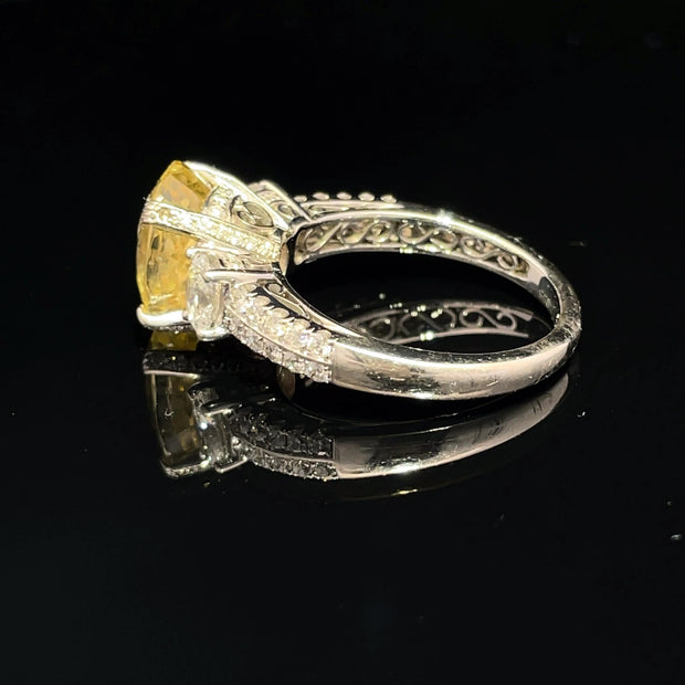 18k White Gold Yellow Sapphire and Diamond Ring