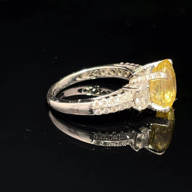 18k White Gold Yellow Sapphire and Diamond Ring