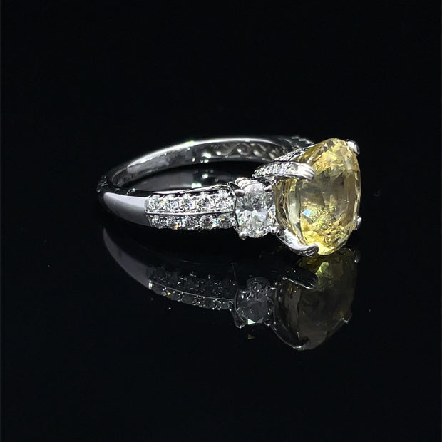 18k White Gold Yellow Sapphire and Diamond Ring