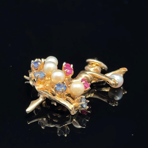 Solid Gold Multigems  Ballerina Charm Pendant