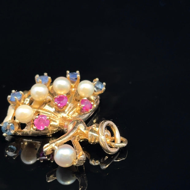 Solid Gold Multigems  Ballerina Charm Pendant