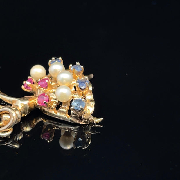 Solid Gold Multigems  Ballerina Charm Pendant