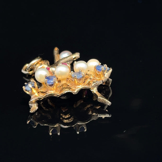 Solid Gold Multigems  Ballerina Charm Pendant