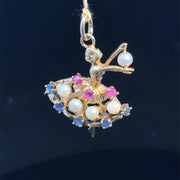 Solid Gold Multigems  Ballerina Charm Pendant