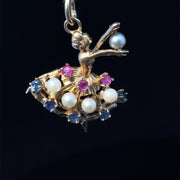 Solid Gold Multigems  Ballerina Charm Pendant