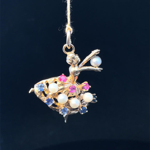Solid Gold Multigems  Ballerina Charm Pendant