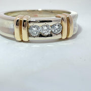 14K Two Tone Gold 3 Stone Natural Diamond Band Ring