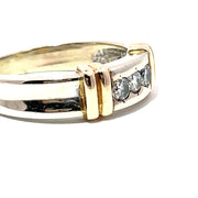 14K Two Tone Gold 3 Stone Natural Diamond Band Ring