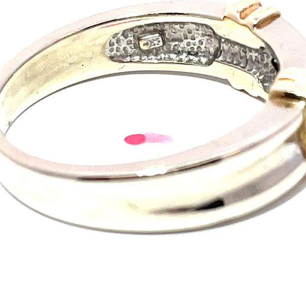 14K Two Tone Gold 3 Stone Natural Diamond Band Ring