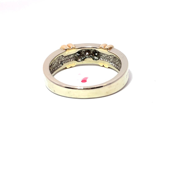 14K Two Tone Gold 3 Stone Natural Diamond Band Ring