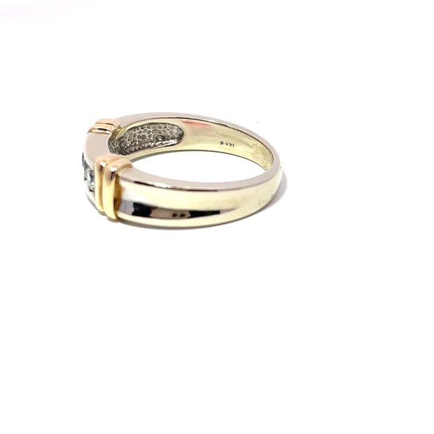 14K Two Tone Gold 3 Stone Natural Diamond Band Ring
