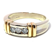 14K Two Tone Gold 3 Stone Natural Diamond Band Ring