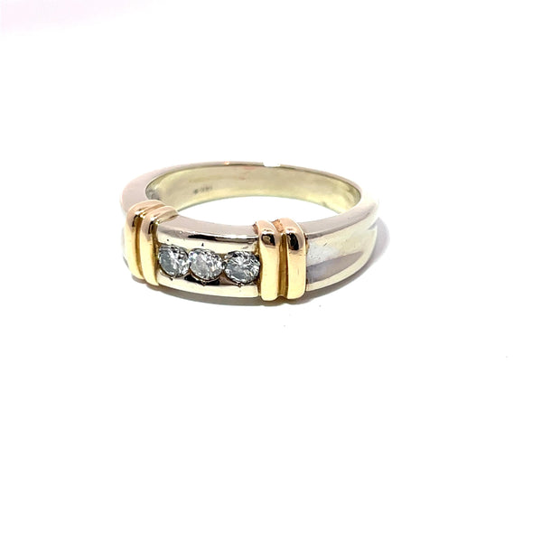 14K Two Tone Gold 3 Stone Natural Diamond Band Ring