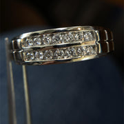 Solid White Gold Two Row Crown Natural Diamond Ring